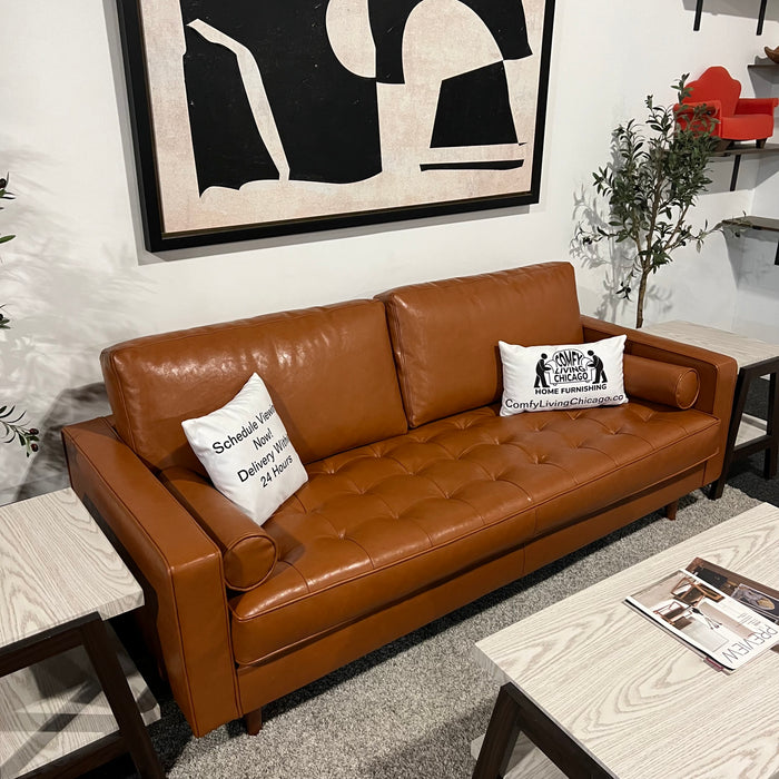 All Modern Caramel Genuine Leather Sofa