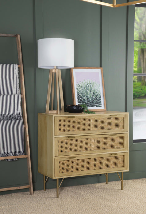 Zamora 3-drawer Accent Cabinet Natural and Antique Brass