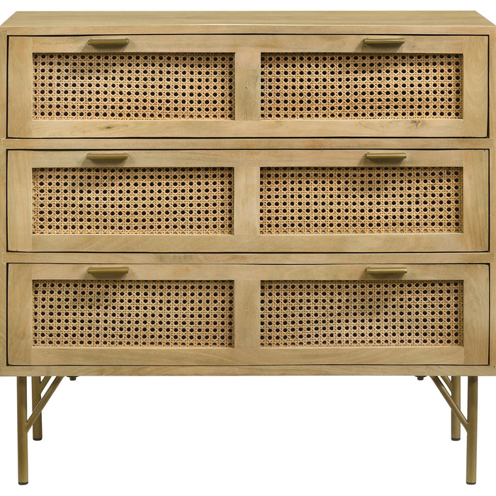 Zamora 3-drawer Accent Cabinet Natural and Antique Brass