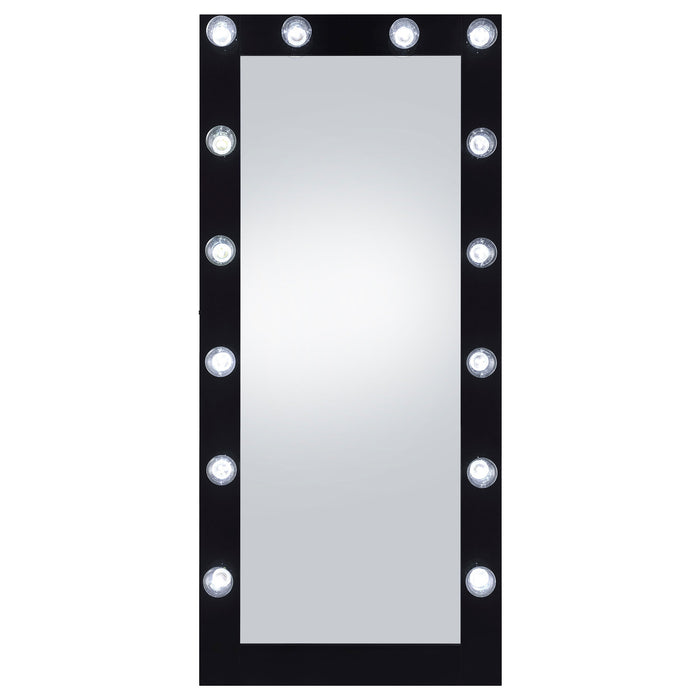 Zayan Full Length Floor Mirror With Lighting Black High Gloss