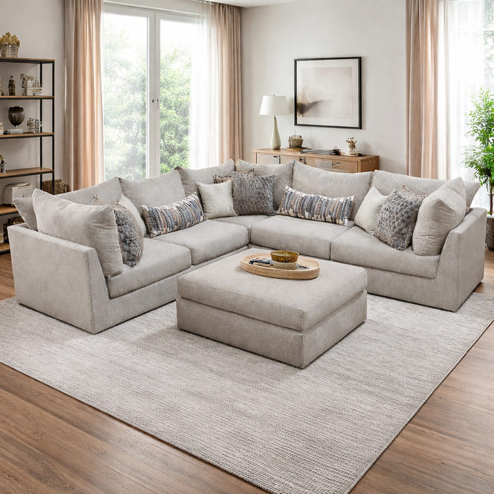 Hudson Modular 5 Piece Sectional in Cream