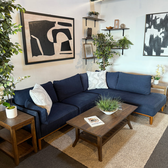 MCM Sectional with Bumper Chaise in Blue