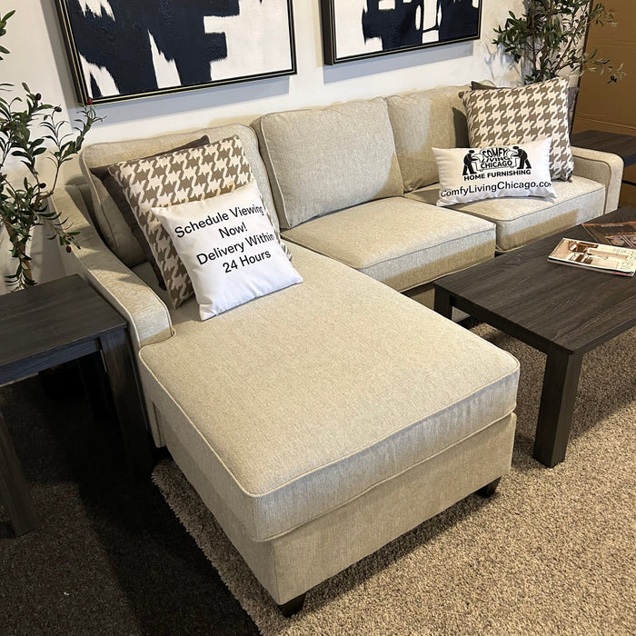 Cream Sectional Couch with Reversible Storage Chaise Ottoman