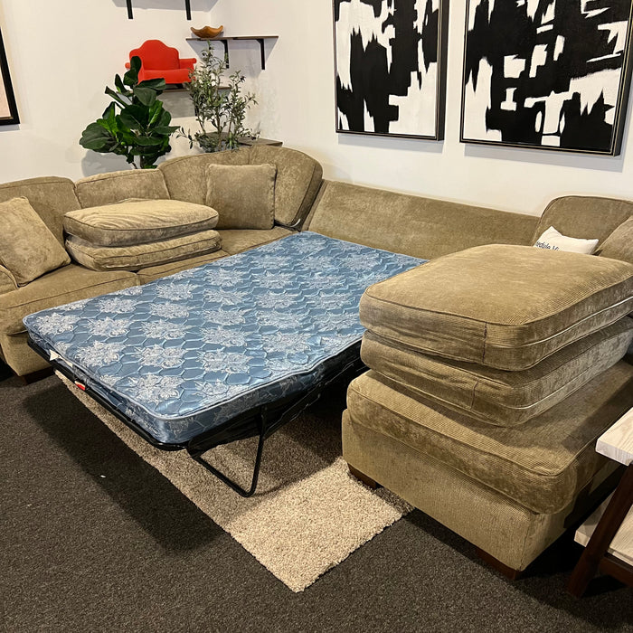 Bauhaus Olive Green U shape 3 Piece Sectional with Full Size Pullout Mattress