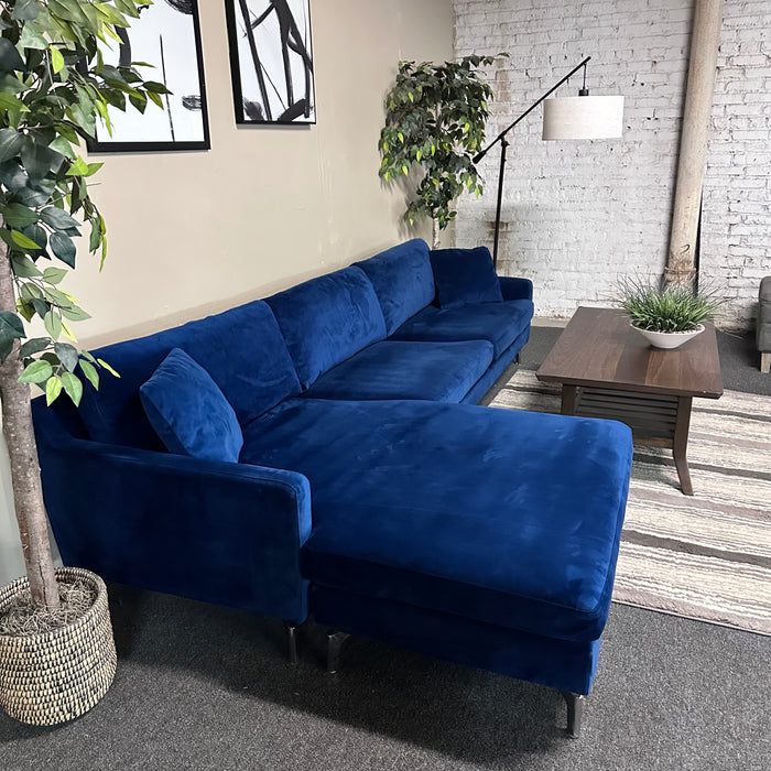 Blue MCM Sectional with Reversible Chaise