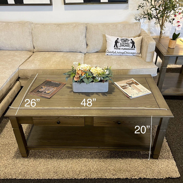 Wooden Coffee Table and Side Table Set with Drawers