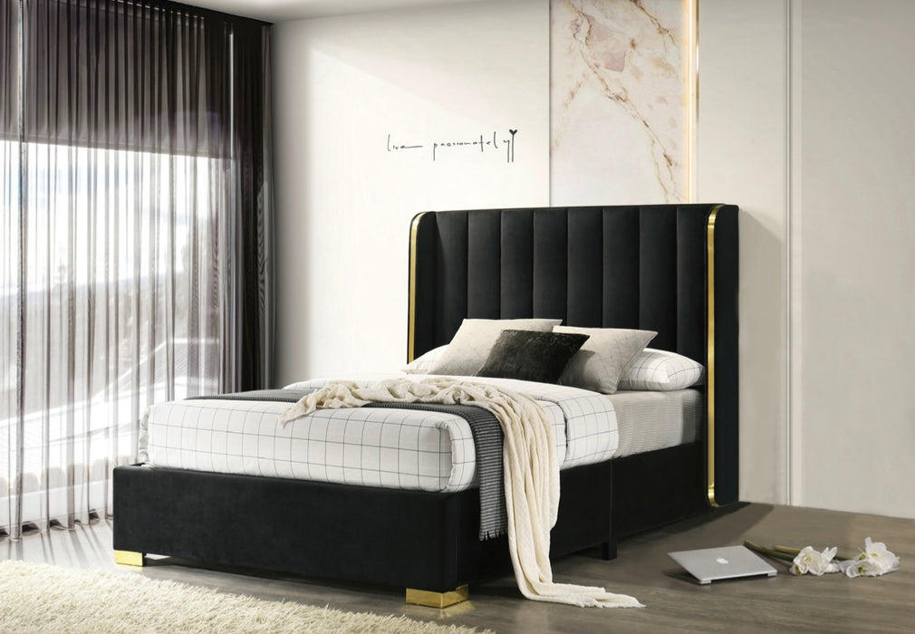 Modern Black Queen Bedframe with Gold Accents