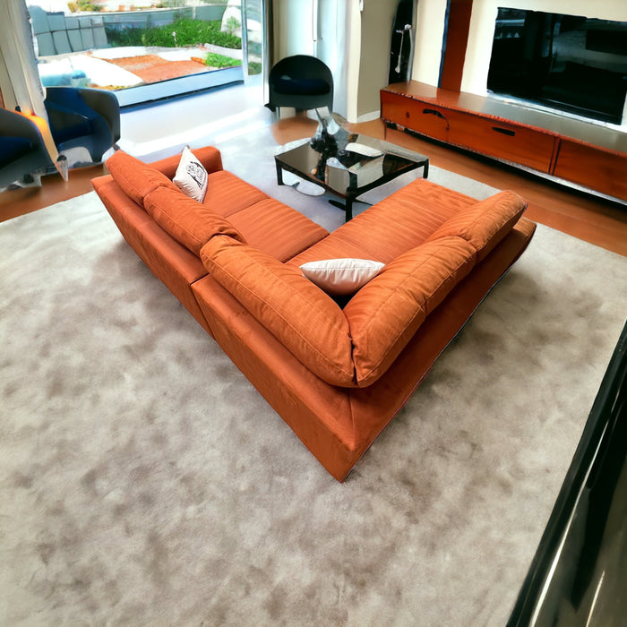 Orange Natuzzi ItalSofa Two Piece Sectional Couch with Chaise