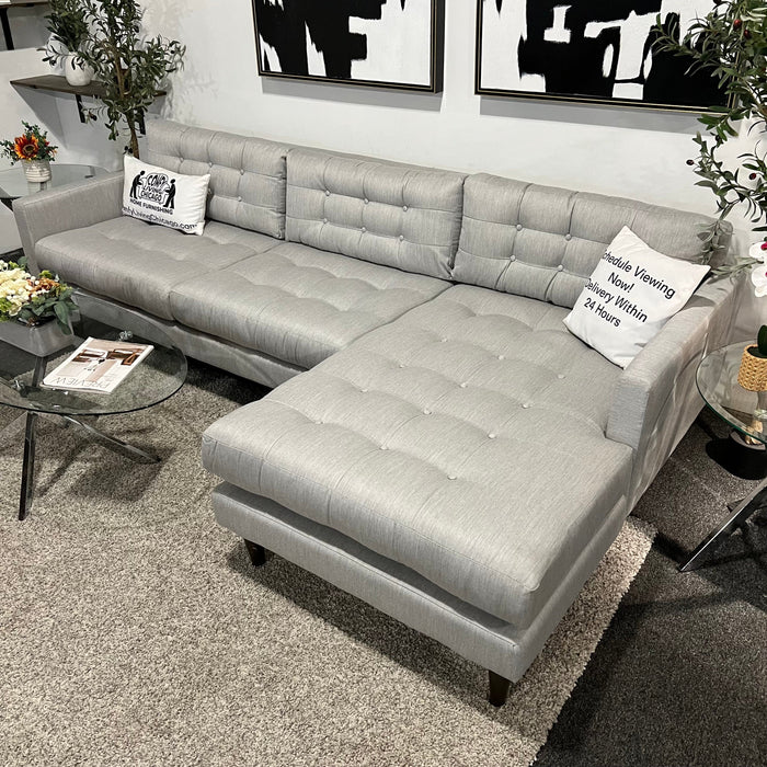 Joybird Tufted Gray Sectional Couch with Reversible Chaise