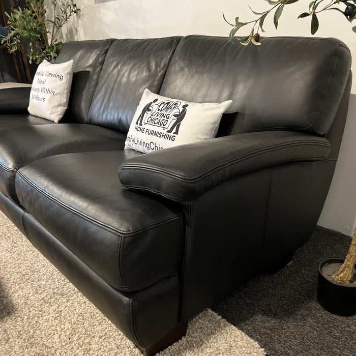 Bloomingdale Black Italian Leather Sofa Couch