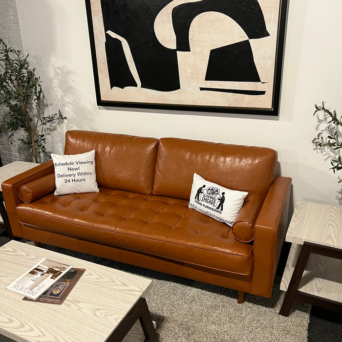 All Modern Caramel Genuine Leather Sofa