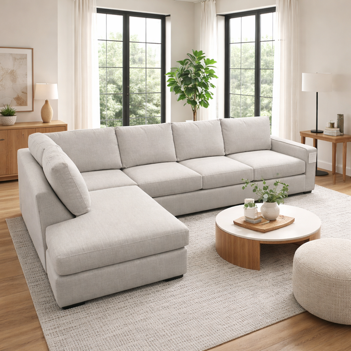 Newport Sectional with Bumper Chaise in Light Gray