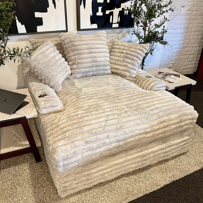 Off White Oversized Lounge Chair with Cupholders and USB Chargers