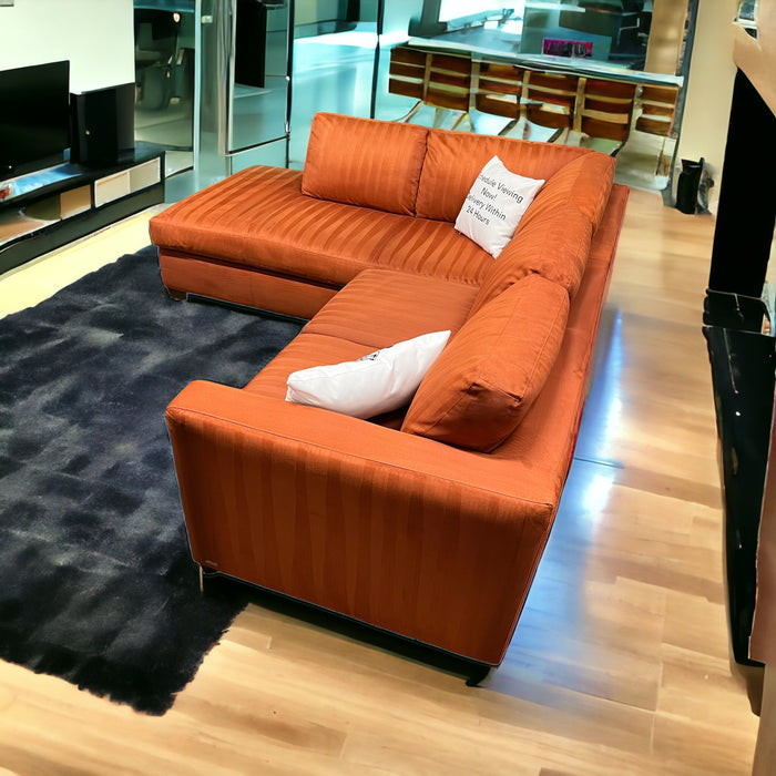 Orange Natuzzi ItalSofa Two Piece Sectional Couch with Chaise