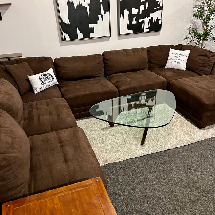 Large Thomasville Brown 7 Piece Modular Sectional Couch with Ottoman