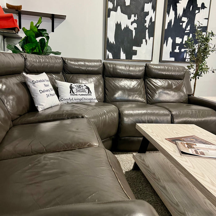 Gray Leather Recliner Sectional