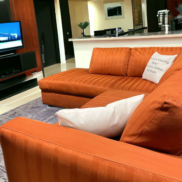 Orange Natuzzi ItalSofa Two Piece Sectional Couch with Chaise