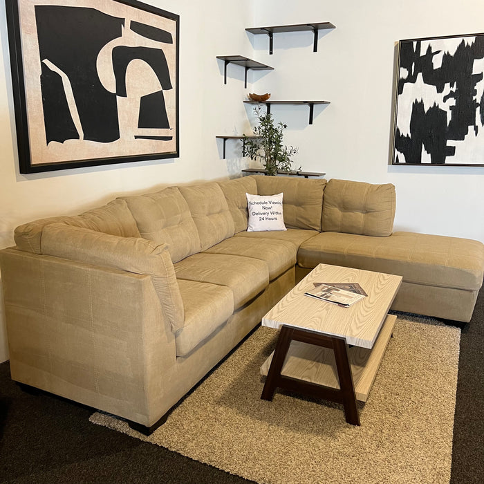 Ashley Home-stores Two Piece Sectional Couch with Chaise in Tan