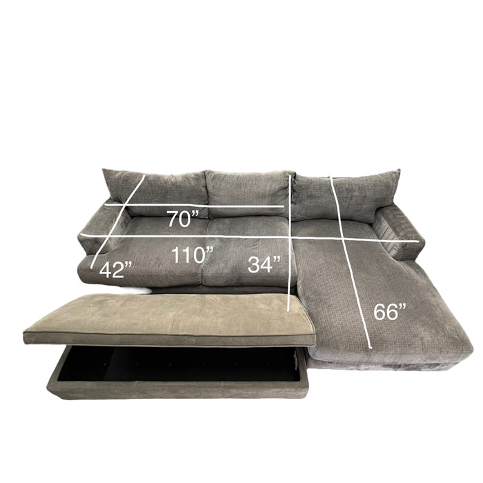 Comfy Charcoal Gray Two Piece Sectional Couch with Right Chaise and Storage Ottoman