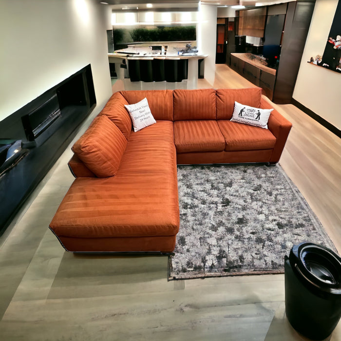 Orange Natuzzi ItalSofa Two Piece Sectional Couch with Chaise