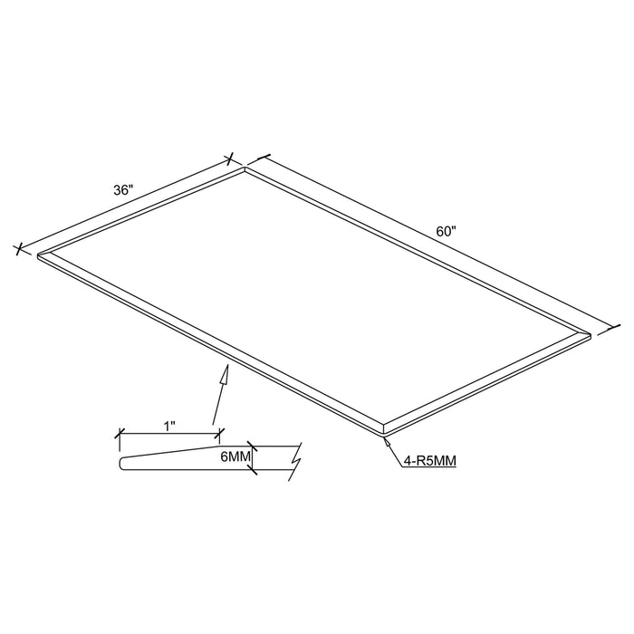 60x36-inch 6mm Rectangular Clear Tempered Glass Top