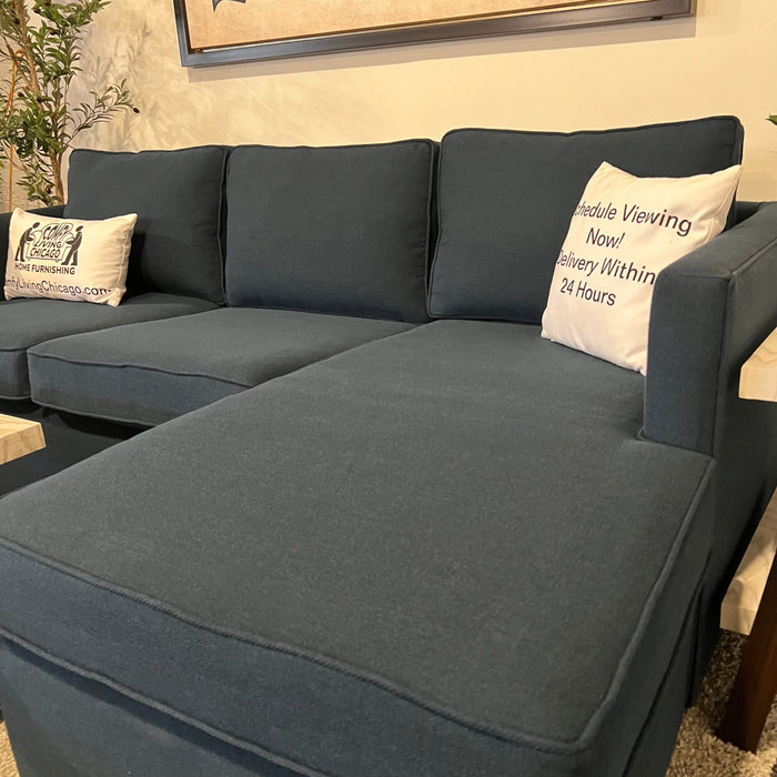 West Elm Sectional Couch with Reversible Chaise in Blue