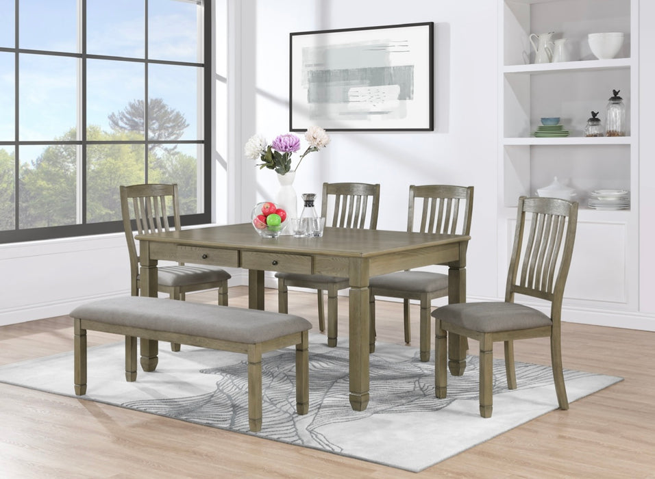 Casual Country Style Dining Set in an Antique Grey with Wire Brush Finish