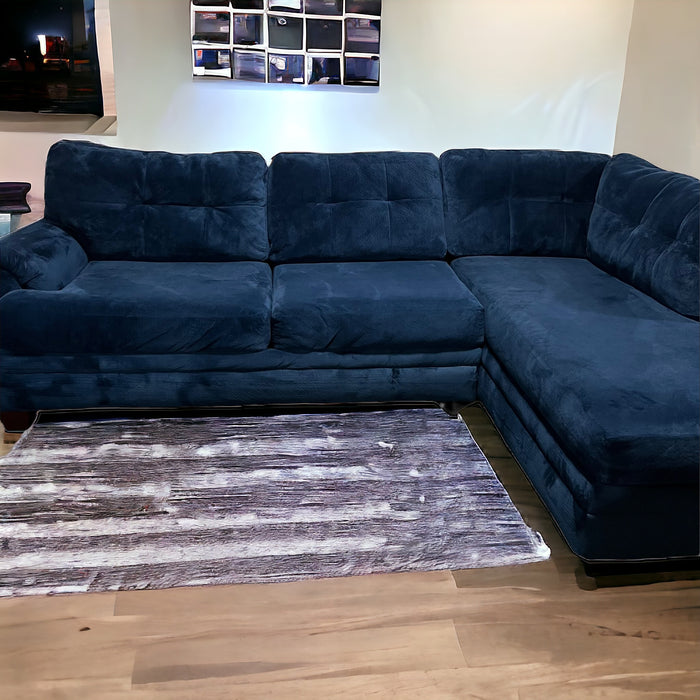 Ashley Furniture Navy Blue Two Piece Microfiber Deep and Wide Sectional Couch