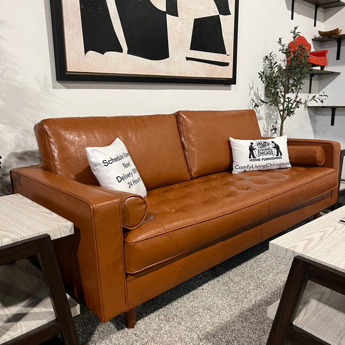 All Modern Caramel Genuine Leather Sofa