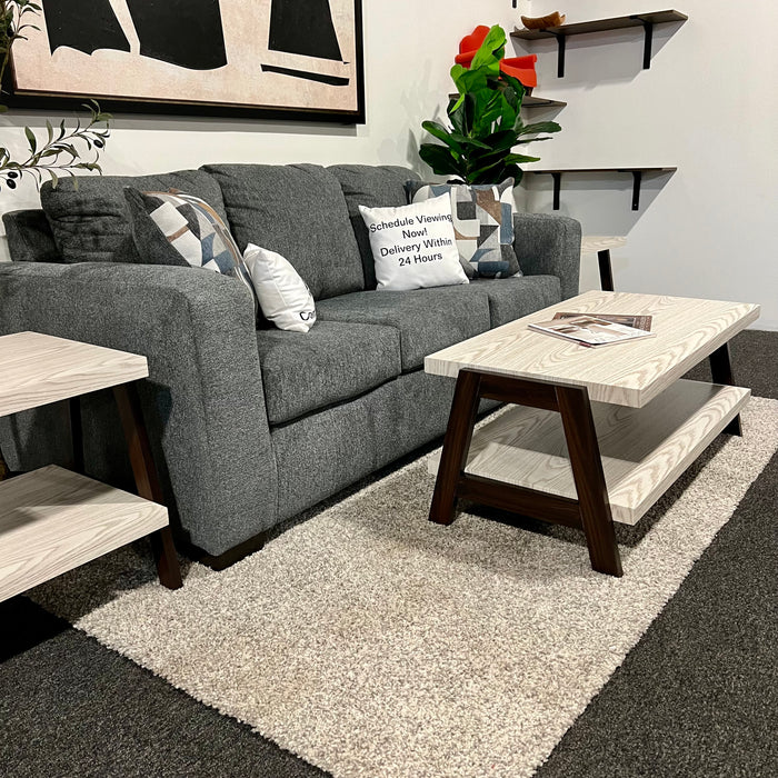 Contemporary Coffee Table and Side Table Set in Two Tone Stone Woodgrain Top