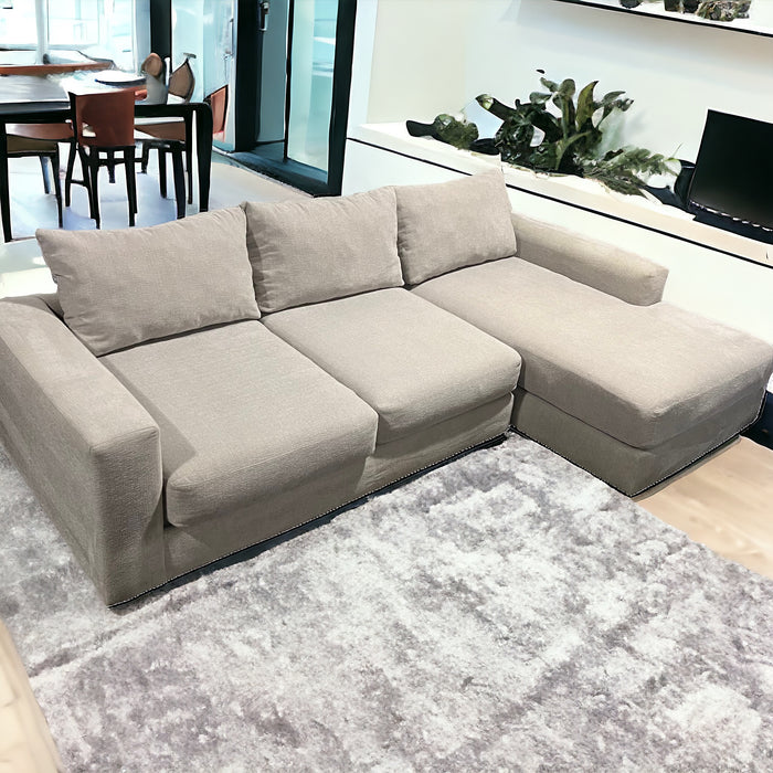 Cream Wide and Deep Two Piece Sectional Couch with Chaise No