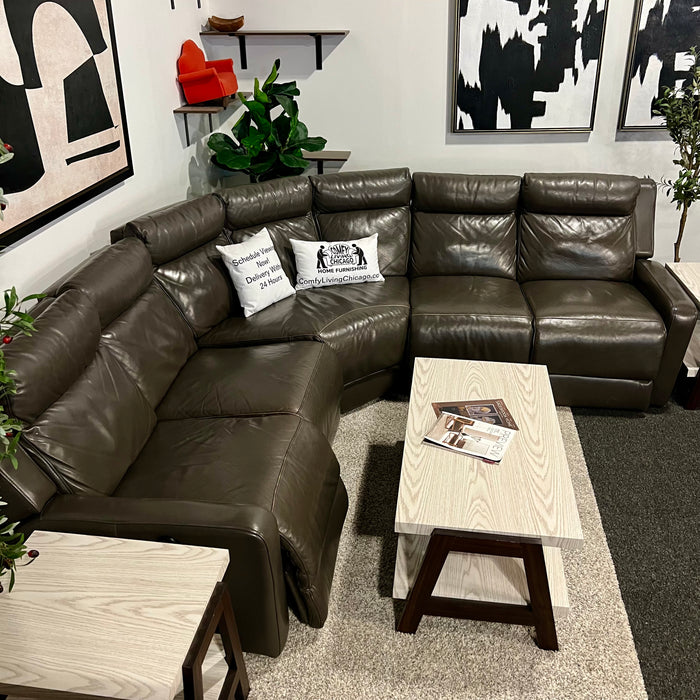 Gray Leather Recliner Sectional