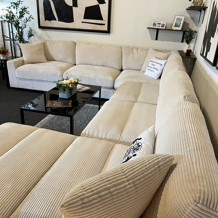 Off White Modular Six Piece Modular Tufted Sectional Couch with Chaise