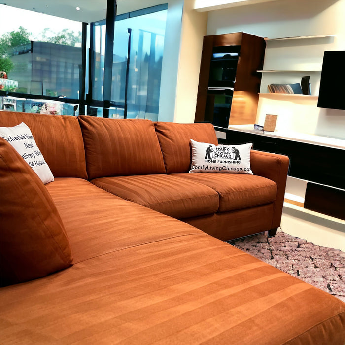 Orange Natuzzi ItalSofa Two Piece Sectional Couch with Chaise