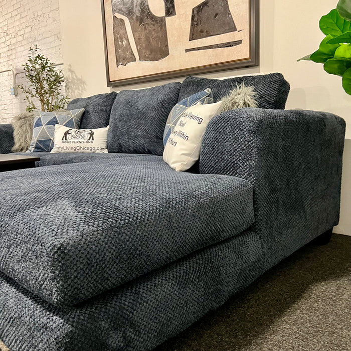 Blue Two Piece Sectional Couch with Chaise