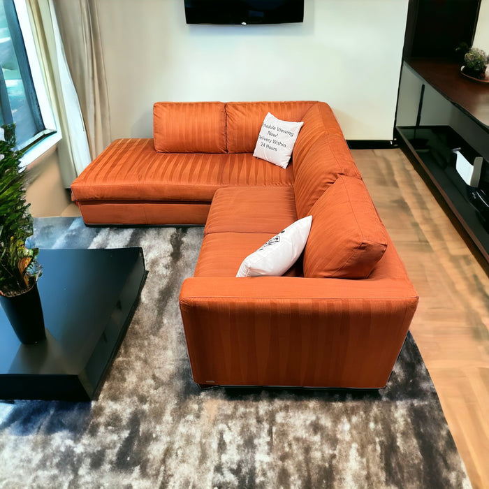 Orange Natuzzi ItalSofa Two Piece Sectional Couch with Chaise