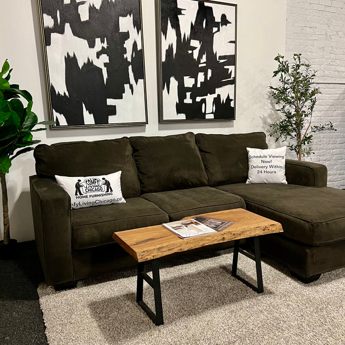 Olive Green Sectional with Reversible Chaise