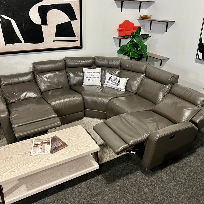 Gray Leather Recliner Sectional