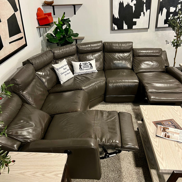 Gray Leather Recliner Sectional