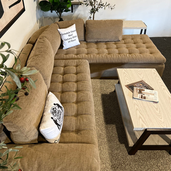 Jonathan Louis Tufted Beige L Shaped Sectional Couch