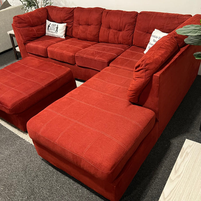 Red Ashley Furniture 2 Piece Sectional Couch with Matching Ottoman