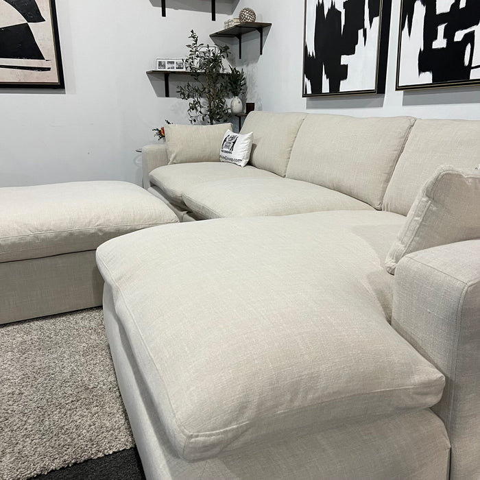 Cream Two Piece Sectional Couch with Chaise