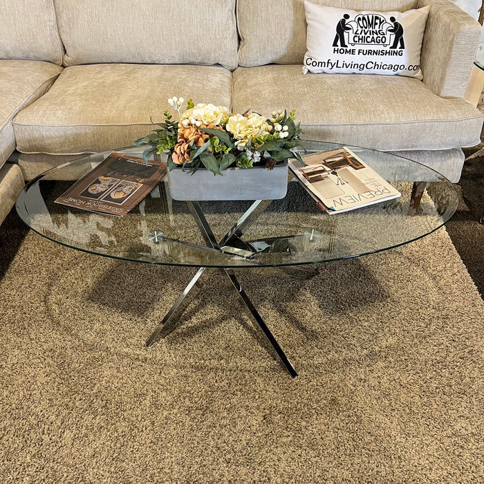 Modern Round Coffee Table and Side Table Set with Metal Legs