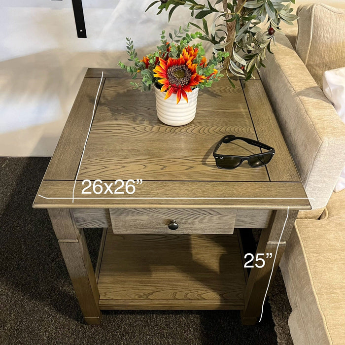 Wooden Coffee Table and Side Table Set with Drawers