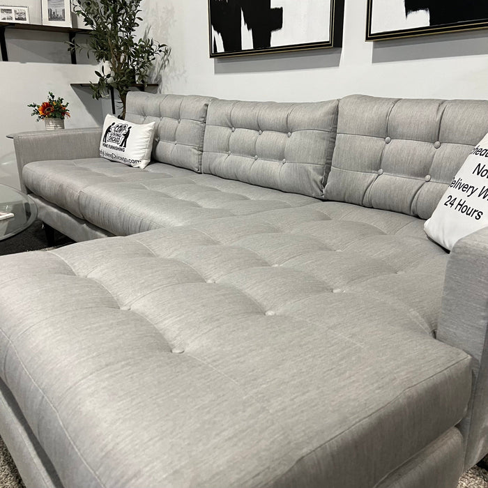 Joybird Tufted Gray Sectional Couch with Reversible Chaise