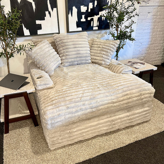 Off White Oversized Lounge Chair with Cupholders and USB Chargers