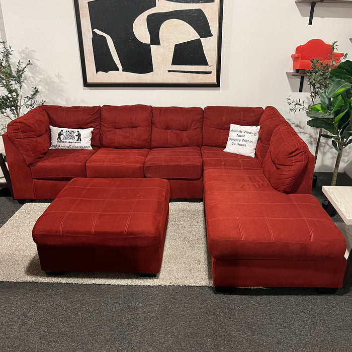 Red Ashley Furniture 2 Piece Sectional Couch with Matching Ottoman