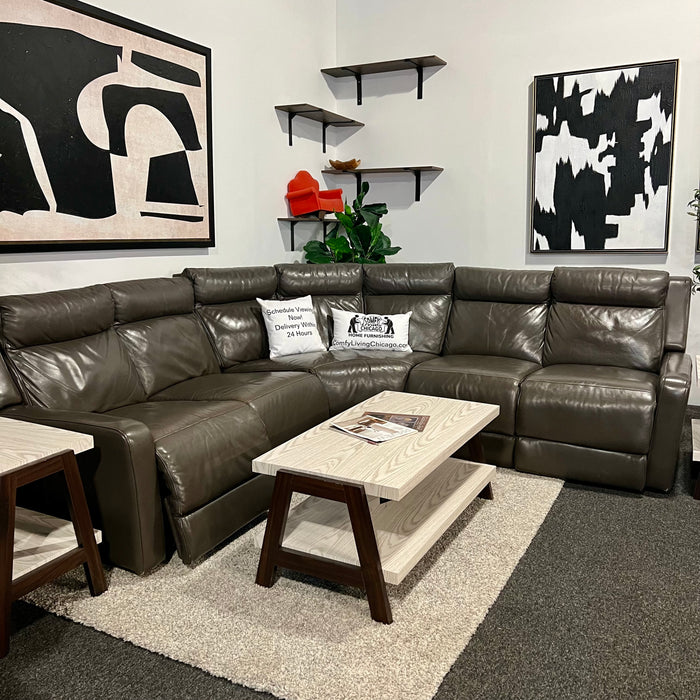 Gray Leather Recliner Sectional