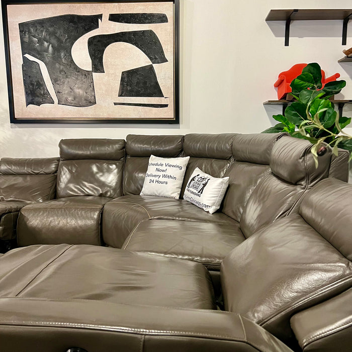 Gray Leather Recliner Sectional