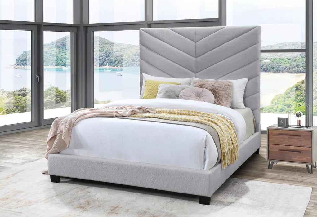 Modern Upholstered Bed in a Gray Woven Textured Fabric